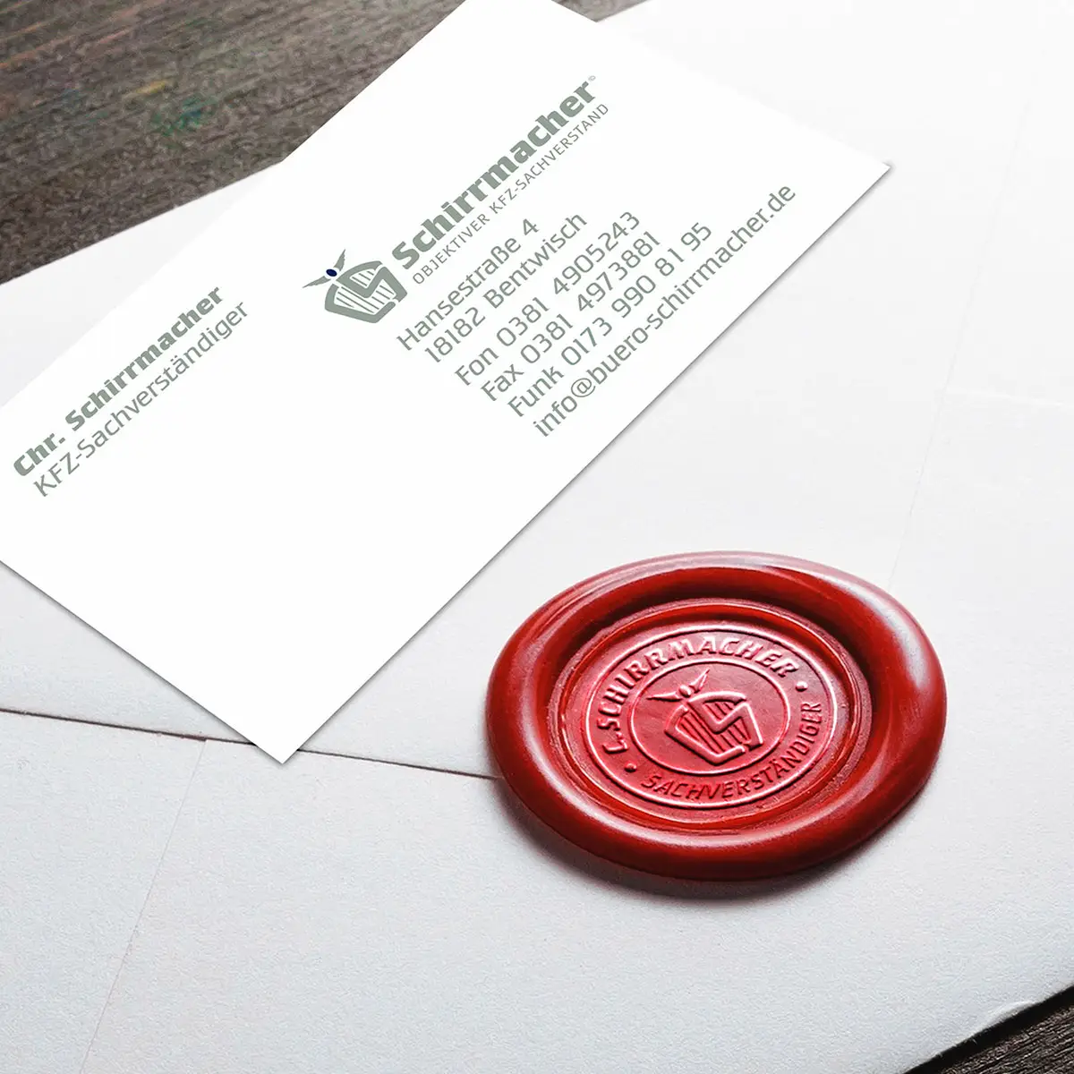 Schirrmacher Kfz-Sachverstand – Geschäftspapiere & Wachssiegel.