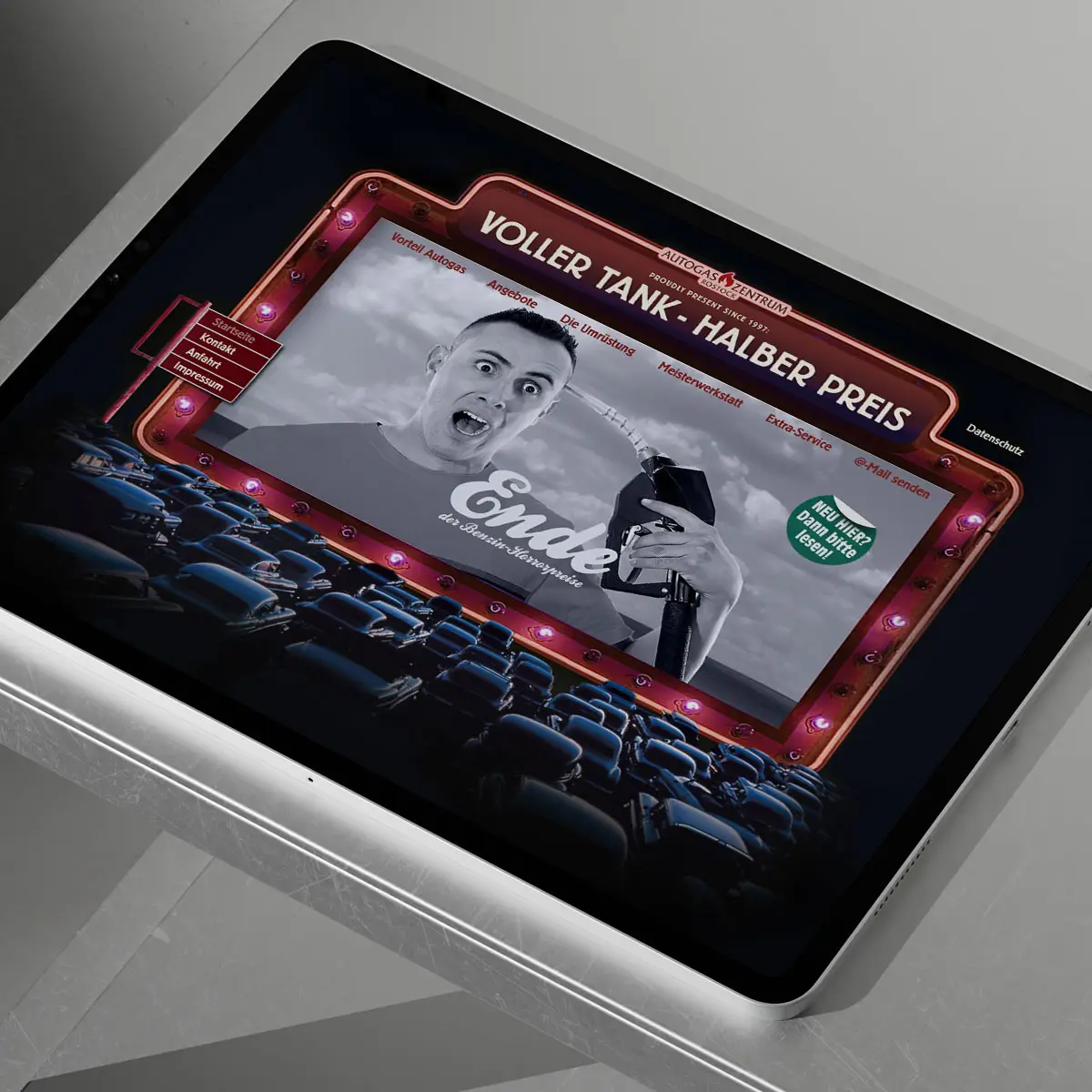 Autogaszentrum Rostock – Tablet-Webscreen »Voller Tank – halber Preis«