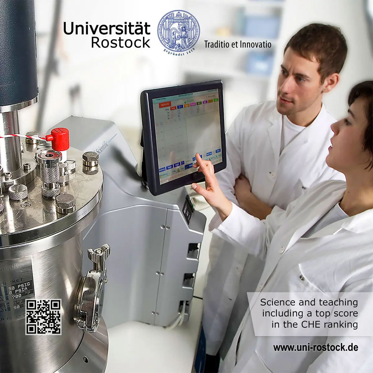Universität Rostock – Anzeigenmotiv (CHE-Ranking, Forschung/Lehre).