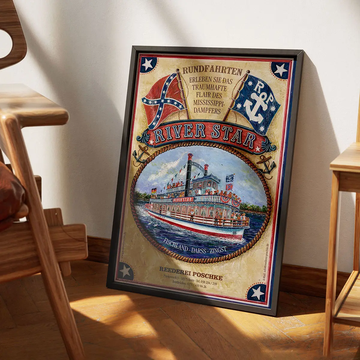Reederei Poschke – Poster »Rundfahrten River Star« (Mississippi-Dampfer).