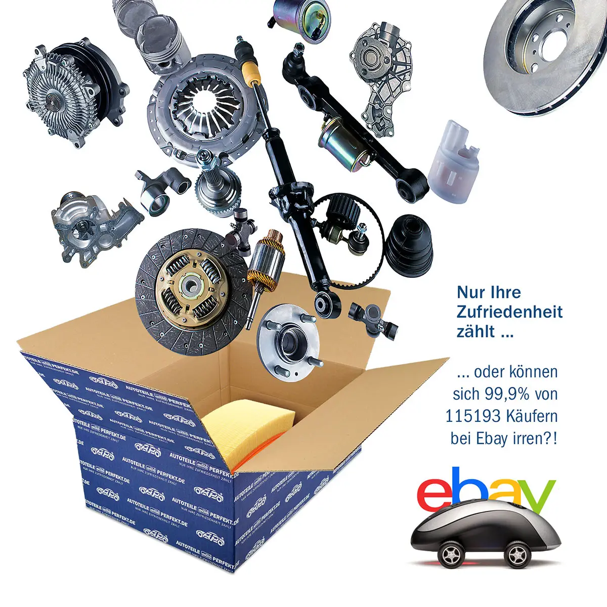 ATP Berlin – Versandverpackung/Anzeige: Autoteile & eBay-Quote.