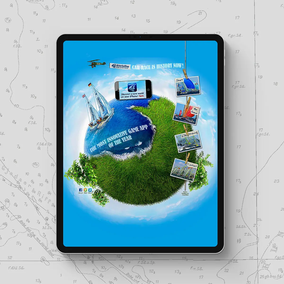 Game-App/Segeln – Tablet-Screen »Die innovativste Spiel-App des Jahres«