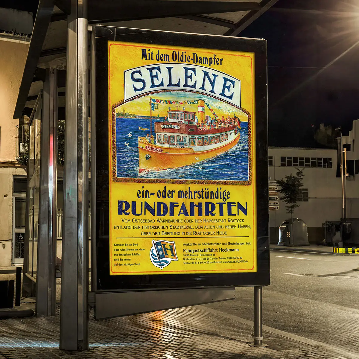 Heckmann – Citylight »Rundfahrten mit Oldie-Dampfer SELENE«
