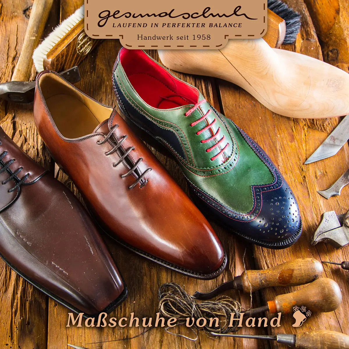 Gesundschuh – Prospekt Maßschuhe von Hand, Werkzeuge & Claim.