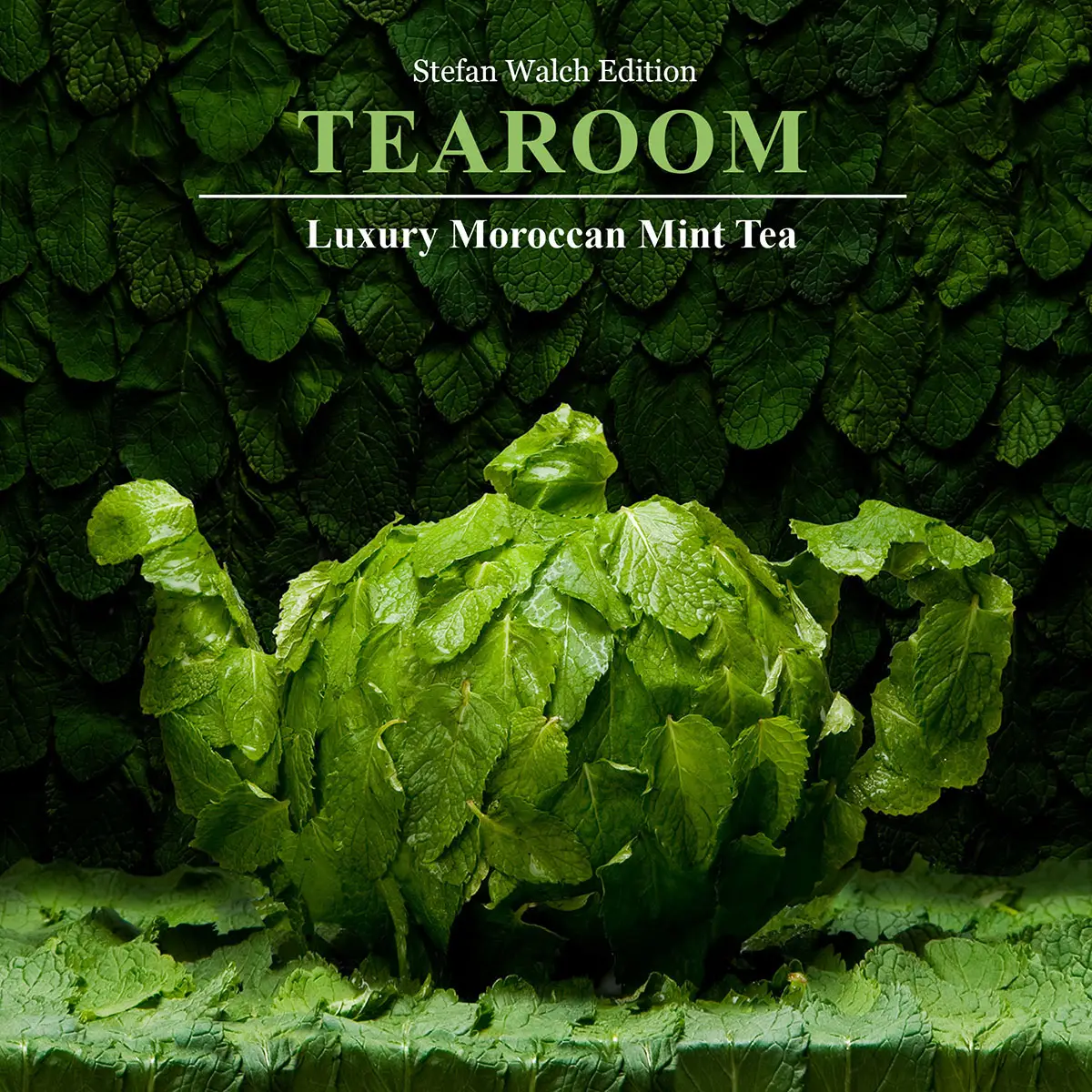 TEAROOM – Keyvisual: Tee-Kanne aus Blättern, »Luxury Moroccan Mint Tea«