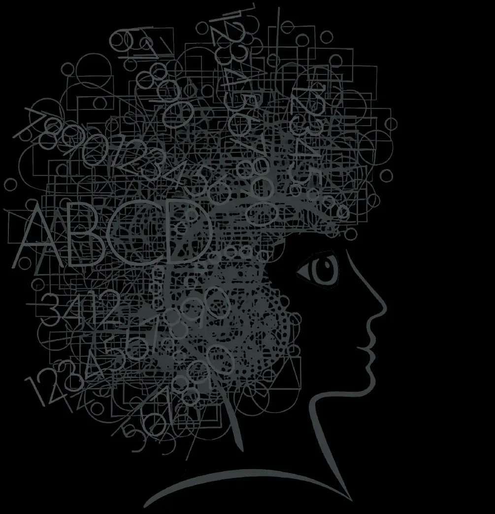 Kreative Raffinesse: Kopf-Silhouette voller Zeichen – Metapher für Idee, Konzept & Gestaltung.