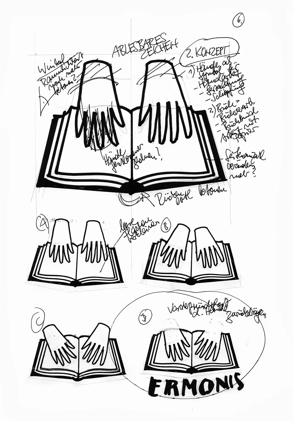 ERMONIS Logo-Skizze 06 – EB-Initialen mit Buchelementen.