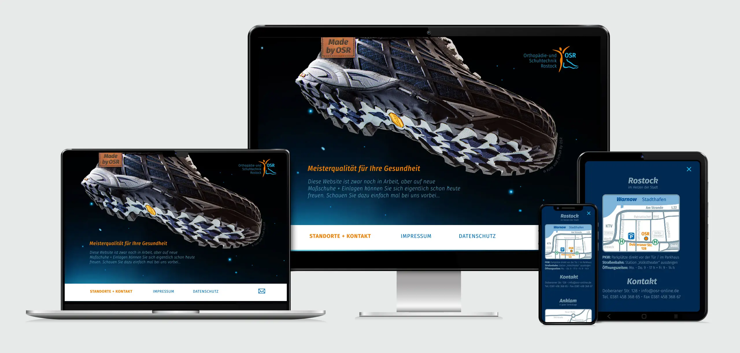Responsive Website OSR: Desktop, Tablet und Smartphone – „Meisterqualität für Ihre Gesundheit“.