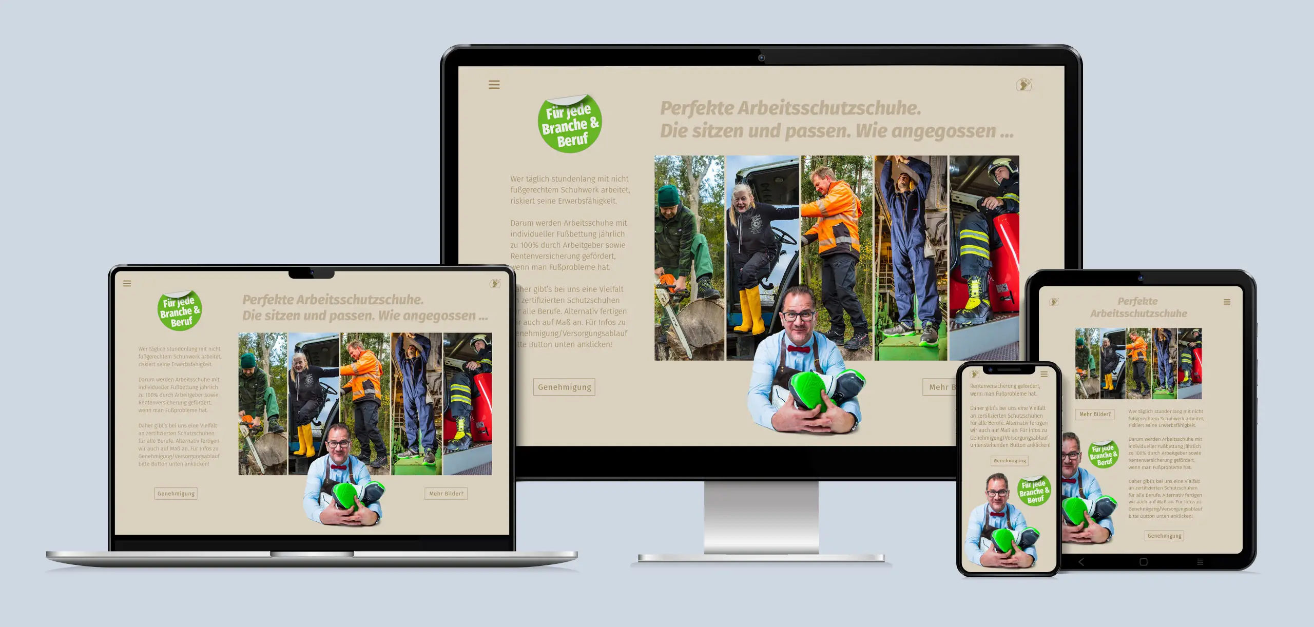 Responsive ‚Gesundschuh‘-Website auf Desktop, Laptop, Tablet & Smartphone – Arbeitsschutzschuhe.