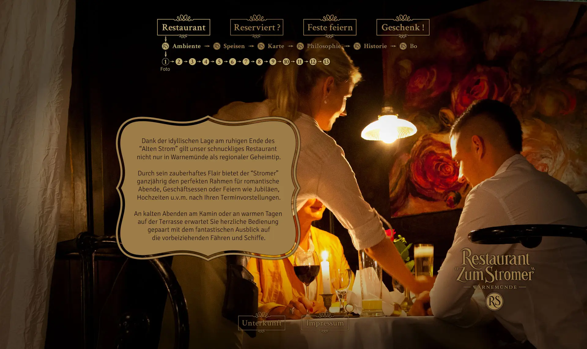 Stromer-Web: Lage am Alten Strom, Kamin & Terrasse – romantisch, geschäftlich, Feiern.