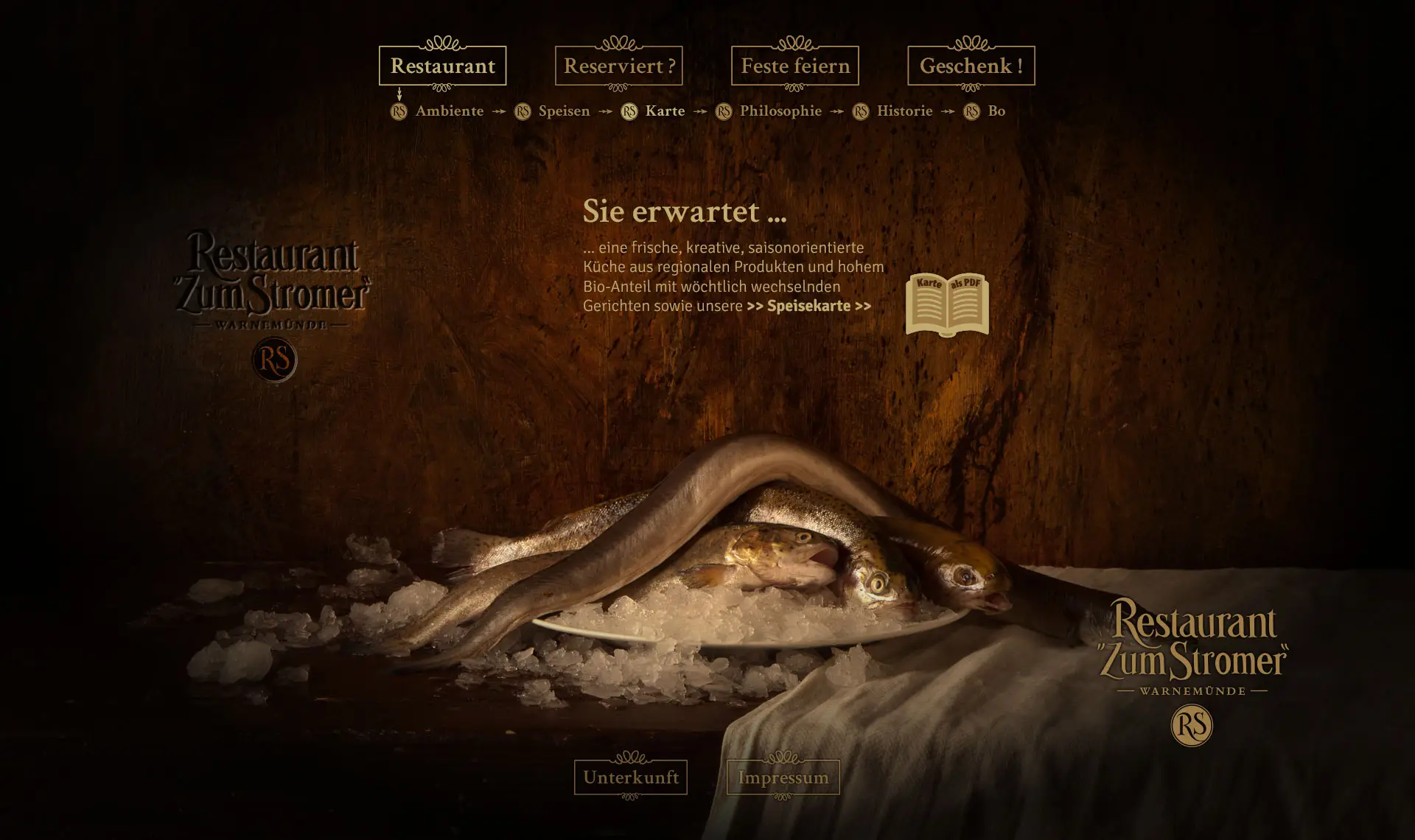 Frische, saisonale Küche am Alten Strom – Speisekarte (PDF) und Bereiche Ambiente, Philosophie, Historie.