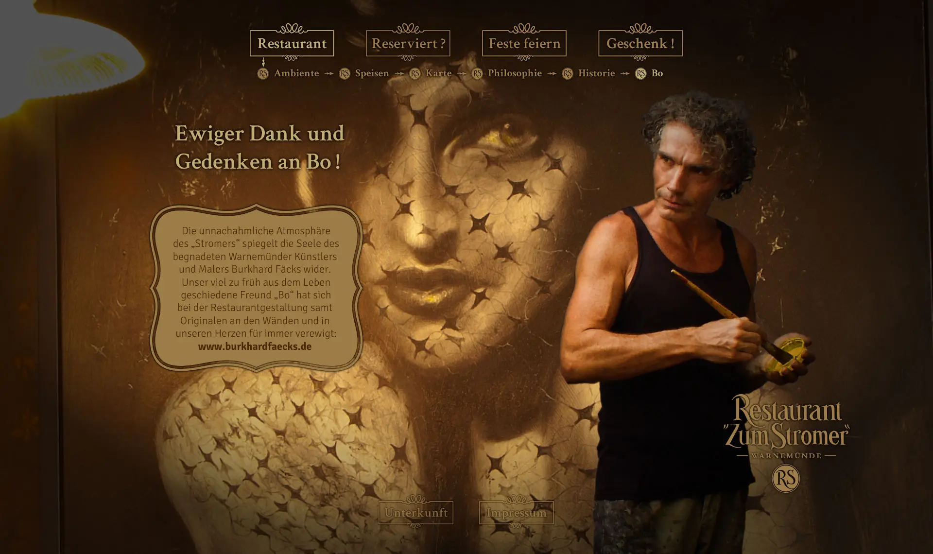 Würdigung des Künstlers Burkhard Fäcks (Bo) – künstlerische Atmosphäre & Verweis auf Bo-Webseite.