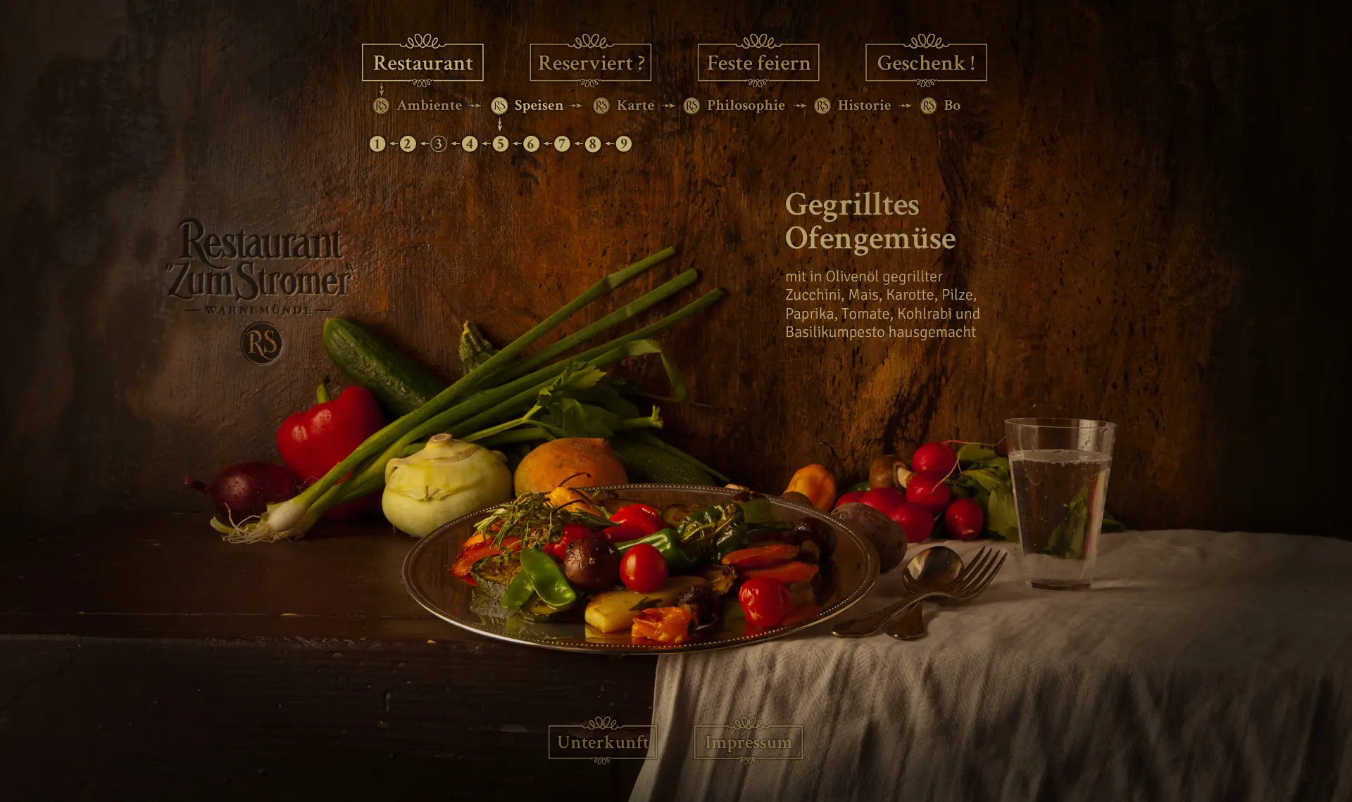 Gegrilltes Ofengemüse – vegetarisches Gericht – Speisenseite.