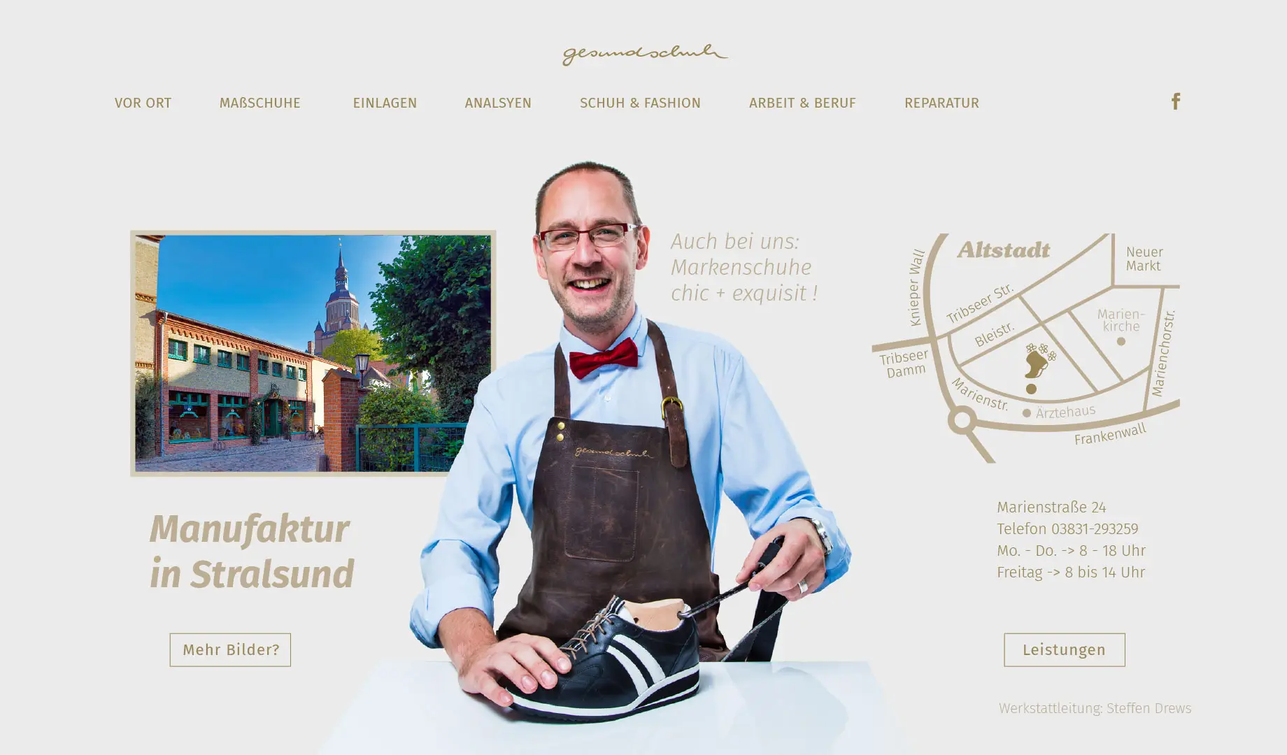 Filialseite Stralsund: Werkstattleitung, Marienstraße 24, Öffnungszeiten.