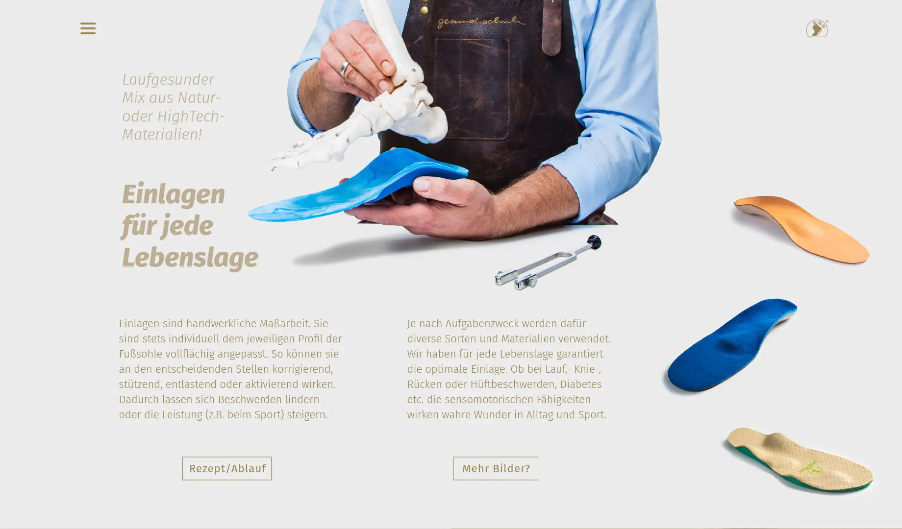 Maßgefertigte Einlagen – Natur- & High-Tech-Materialien für Alltag und Sport.