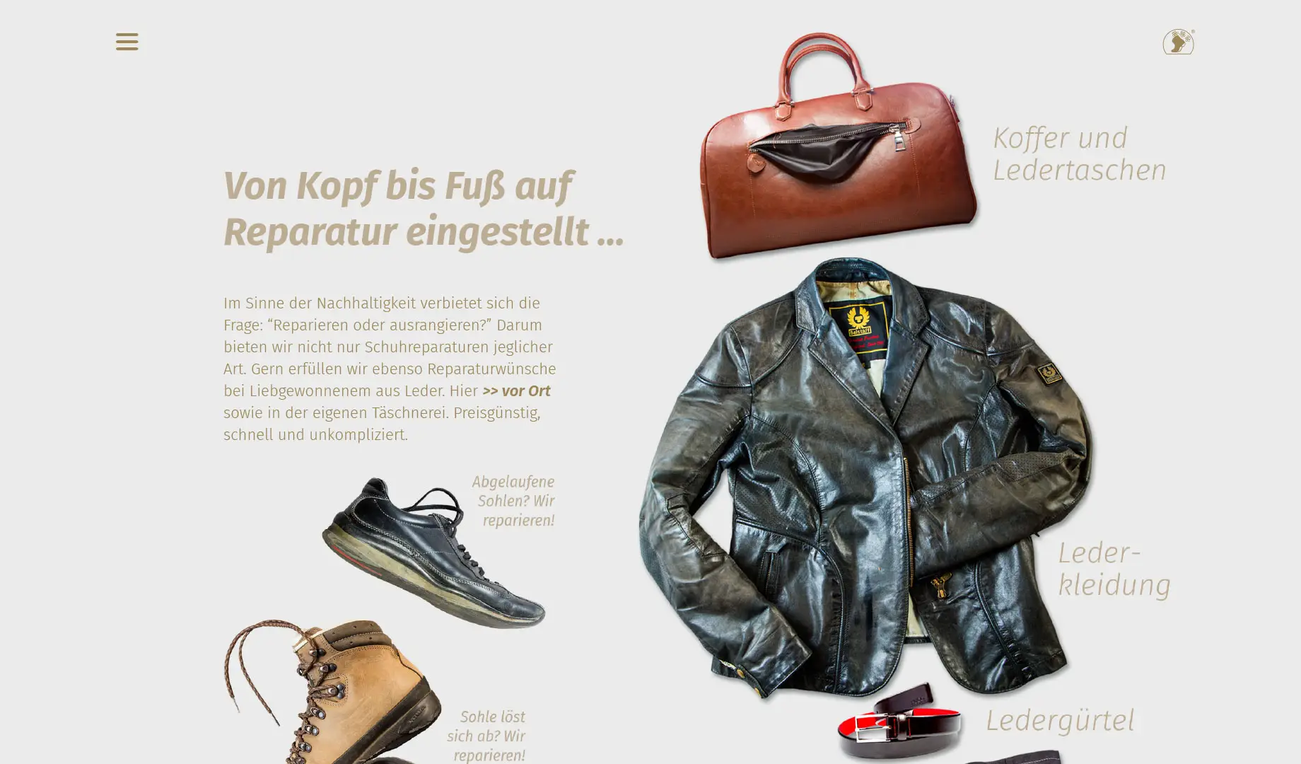 Reparaturservice für Lederwaren – Schuhe, Taschen, Gürtel; nachhaltig & vor Ort.