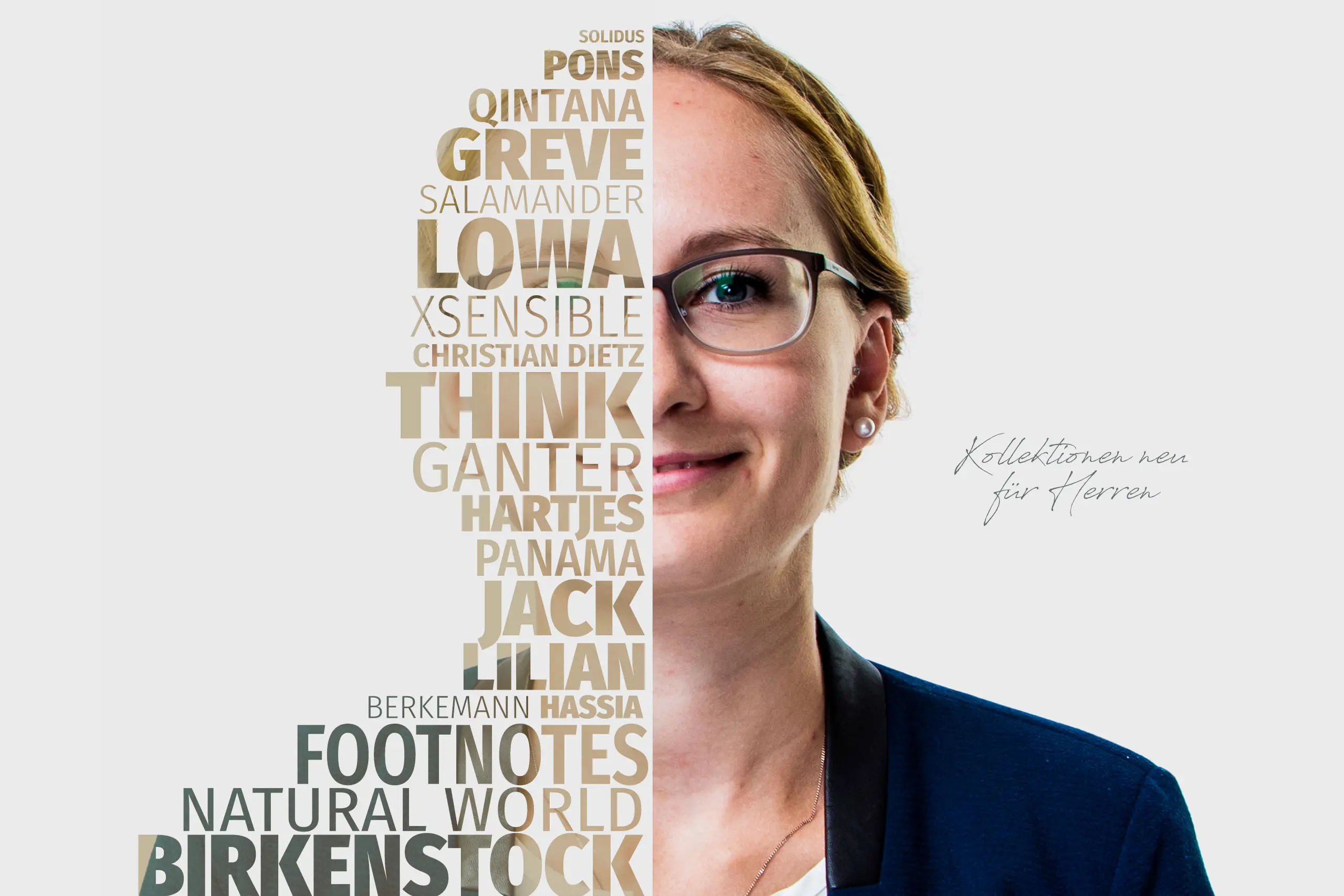 Marken-Wortwolke über Porträt – Kollektionen neu für Herren.