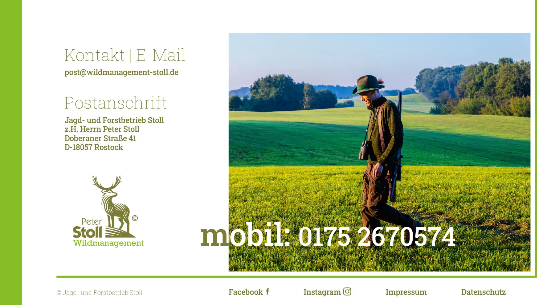 Website-Sequenz Wildmanagement Stoll – Abschnitt 4: Kontakt/Anfrage & Infos.